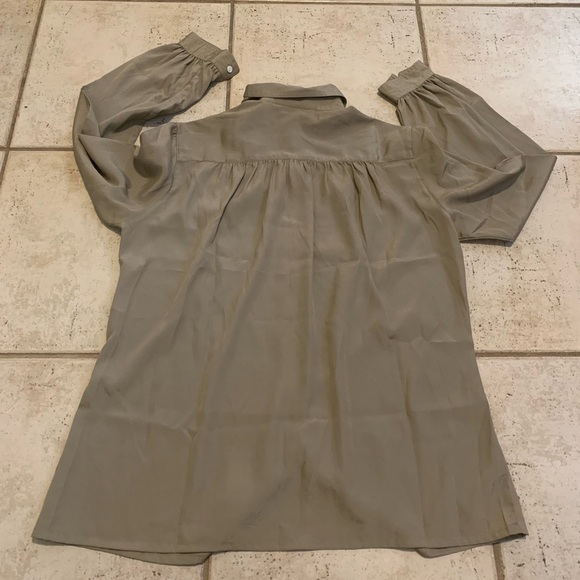 VINTAGE Rouie Blouse Size 10 Sueded Polyester Tunic Shirt Taupe 80s - Picture 2 of 7